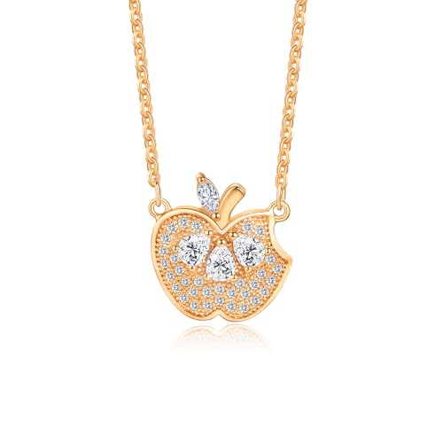 Gold Plated Pendant Necklaces for Women Cubic Zirconia Accent 18 Inch Adjustable Chain Hypoallergenic Gift for Wife Mom Birthday Valentines Day - style: Apple shaped