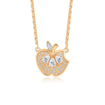 Gold Plated Pendant Necklaces for Women Cubic Zirconia Accent 18 Inch Adjustable Chain Hypoallergenic Gift for Wife Mom Birthday Valentines Day - style: Apple shaped