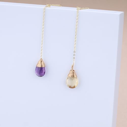 COAI 14K Gold Plated Sterling Silver Lariat Necklace for Women, Drop Dangle Trendy Y Necklace, Amethyst/Cirtine - color: Citrine