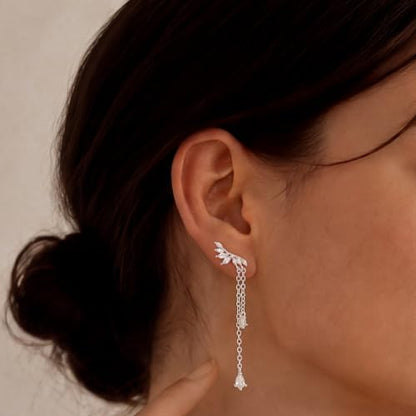 Ear Climber Earrings for Women, 14K Gold Plated/Silver Plated | Crawler Earrings Pierced with Cubic Zirconia, Hypoallergenic Cluster Stud Tragus Conch Daith Cartilage Jewelry Gift for Daily - color: Silver-1