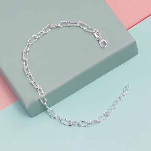 LeCalla 925 Sterling Silver Hammered Link Bracelets for Women | Handmade Bohemian Textured Chain & Oval Link Bracelet | Women's Adjustable Paperclip, Circle & Oval Hammered Bracelets - color: Paperclip Link