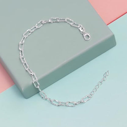 LeCalla 925 Sterling Silver Hammered Link Bracelets for Women | Handmade Bohemian Textured Chain & Oval Link Bracelet | Women's Adjustable Paperclip, Circle & Oval Hammered Bracelets - color: Paperclip Link