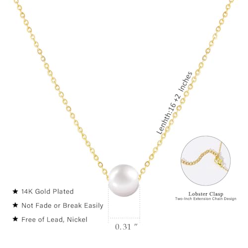 Pearl Necklace for Women, Dainty Pearls Choker Necklace for Women 14K Gold Plated Layered Pendant Necklace Handmade Gold Chain Necklace Everyday Jewelry Gift - color: Single Pearl-Gold