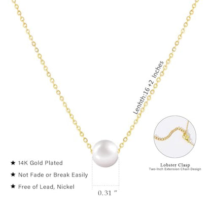 Pearl Necklace for Women, Dainty Pearls Choker Necklace for Women 14K Gold Plated Layered Pendant Necklace Handmade Gold Chain Necklace Everyday Jewelry Gift - color: Single Pearl-Gold