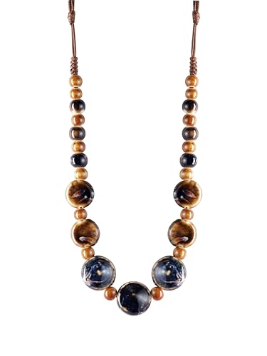 MINACHI Boho Hippie Round Ceramic Beads Strand Necklace, Vintage Bohemian Summer Beach Jewelry Gift for Women - color: S01D