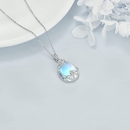 YAFEINI 925 Sterling Silver Moonstone Necklace Filigree Teardrop Pendant Necklace Jewelry for Women Girls - color: A-filigree moonstone necklace