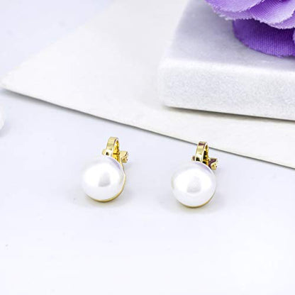 YOQUCOL Simulated Freshwater Pearl Clip On Earrings Not Pierced Elegant Stud Jewelry For Women - color: 8MM-Golden
