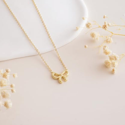 Thaivor Necklace for Women Dainty Bow Necklace 14K Gold Plated Cute Choker Small Pendant Charm Necklaces Teen Gift Trendy Stuff Personalized Jewelry Gifts - color: Gold-Cable-2