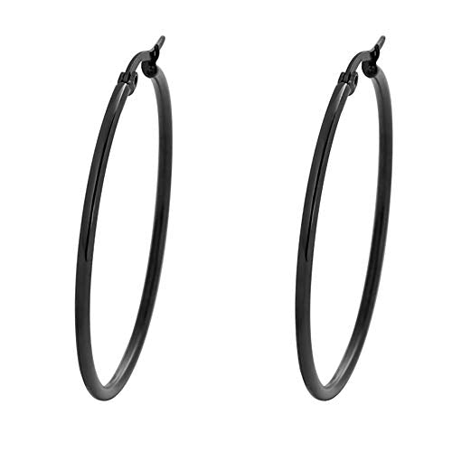 Rounded Hoops Earrings (20mm-60mm Diameter) - color: Black 40mm