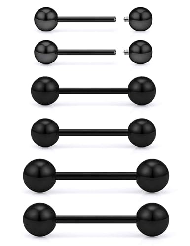 16G 14G 12G Black Nipple Piercings Tongue Rings Externally/Internally Threaded Hypoallergenic 316L Surgical Steel Nipple Tongue Barbell Piercing Jewelry for Women Men 12mm 14mm 16mm 19mm 22mm - color: 16G/Internally Threaded/12mm-16mm Bars/5mm Balls