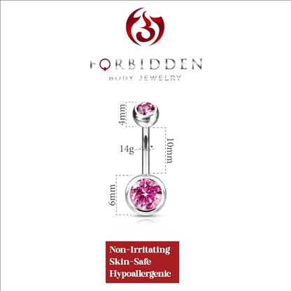 Forbidden Body Jewelry 14g Titanium Double Jeweled CZ Crystal Belly Button Ring - color: Pink