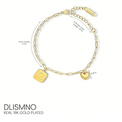 18K Gold Plated Paperclip Link Chain Bracelet with Charms, Gift with a Box - color: Heart and Falling in Love
