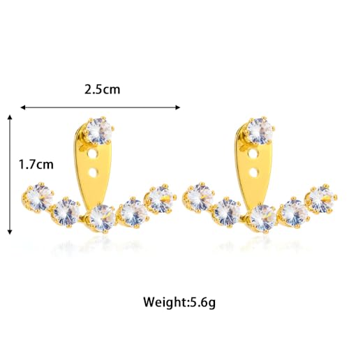 Rhinestone Star Jacket Statement Earrings for Women,14K Gold Cubic Zirconia Climber Stud Jewelry Party Prom Fashion Cartilage Earring Gifts - style: B