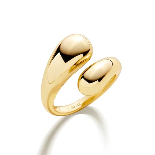 NOKMIT Chunky Gold Rings for Women Adjustable Open Teardrop Wrap Bypass Statement Band Gold Silver Tone High Polished Smooth Comfort Fit - color: Gold
