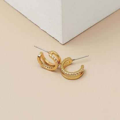 Small Chunky Gold Hoop Earrings For Women, 14k Gold Thick statement huggie hoop earrings Trendy Hoop Earrings Set Hypoallergenic Fashion Earrings - color: 18K Gold Diamond earring