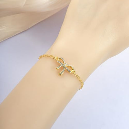 Gold Bow Necklace Bracelet Earrings Set for Women Bowknot Choker Necklace Ribbon Stud Earrings Silver Bow Bracelet Christmas Holiday Jewelry - color: Gold-1