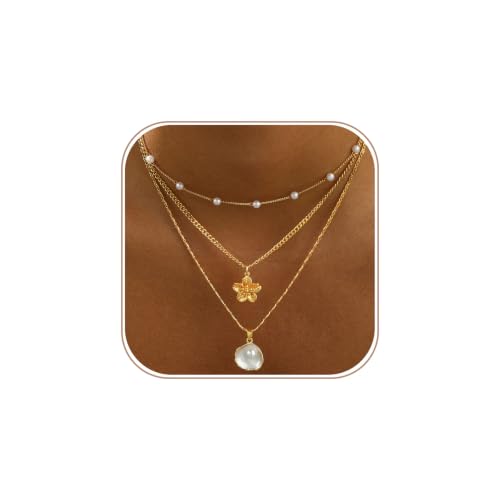 Hothty Layered Shell Starfish Necklaces for Women,Dainty Waterproof Boho Charm Pendant Necklace Seashell Pearl Beach Necklaces Set Jewelry Gifts - color: shell necklace-1010