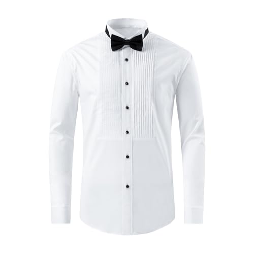 Gollnwe Tuxedo Shirts for Men Wing Collar French Cuff with Cufflinks and Bow Tie - color: White, size: X-Large