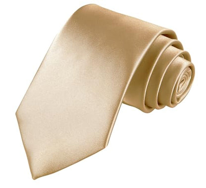 TIE G Solid Satin Woven dyed Color Formal Black Necktie and Pocket Square Sets in Gift Box - color: Beige