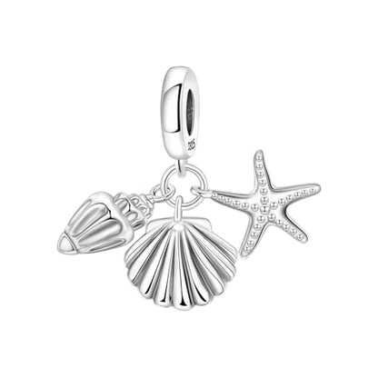 925 Sterling Silver Charms Bead for Bracelets Necklaces, Star Moon Crescent Sun Solar Pendent, Blue Ocean Starfish Shells Turtle Crab Starry Sea Cute Jewelry Birthday Gifts for Women Men - style: Seashell charms