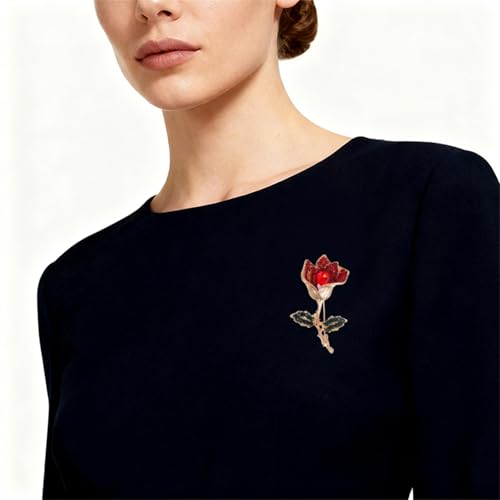 Red Rose Flower Brooches Pins for Women Men Elegant Crystal Flower Lapel Pin Retro Suit Hat Dress Accessories Wedding Valentine's Day Jewelry Gift - style: Crystal A