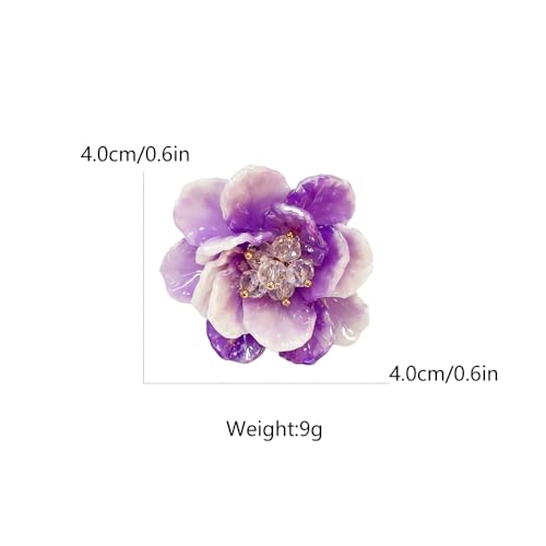 Dtja Large Blossom Flower Statement Ring for Women Silver Plated Colorful Resin Daisy Cherry Floral Adjustable Open Wrap Finger Rings Elegant Wedding Theme Party Jewelry - color: Purple