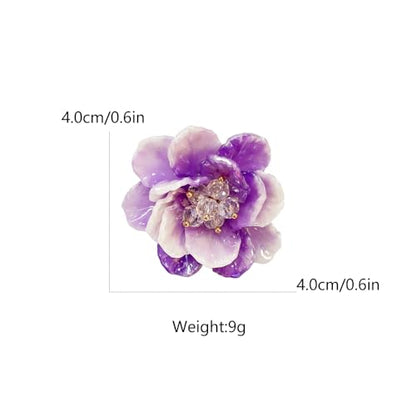 Dtja Large Blossom Flower Statement Ring for Women Silver Plated Colorful Resin Daisy Cherry Floral Adjustable Open Wrap Finger Rings Elegant Wedding Theme Party Jewelry - color: Purple