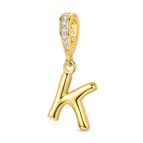 Hapour Gold Initial Letter Charms 925 Sterling Silver Alphabet Beads | 14K Gold Plated, A-Z Letter Charms, For Bracelets Necklace, Cubic Zirconia, DIY Dangle Pendant Beads, For Women Mom - color: Golden initial letter K