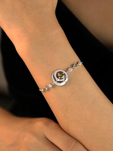 FANCIME Birthstone Bracelets 925 Sterling Silver Moon and Star Bangle Charm Bracelet Fine Jewelry Anniversary Birthday Mothers Day Gifts for Mom Her Women, Adjustable Chain 6.7"+1.2" Extend - color: link-3-aquamarine