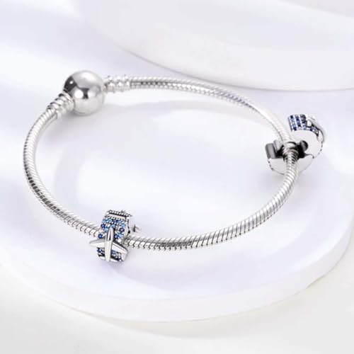Heart Charm Clip Lock Spacer Stopper Charm Bead Bracelet 925 Sterling Silver Charms Safety Chain for Pandora Bracelets - color: Airplane