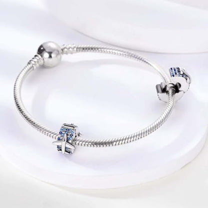 Heart Charm Clip Lock Spacer Stopper Charm Bead Bracelet 925 Sterling Silver Charms Safety Chain for Pandora Bracelets - color: Airplane