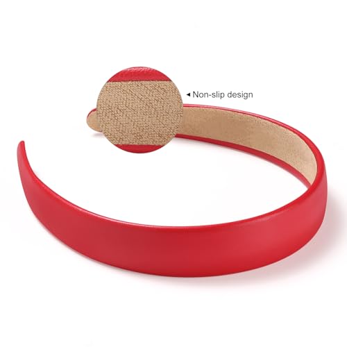 WantGor 1 Inch PU Leather Headband, Wide Padded Hairband Fashion Hair Bands | Cute Womens Headbands Holiday DIY Hair Accessories - color: Red