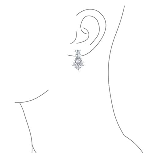 Cocktail Leaf Motif Multi Color CZ Chandelier Clip-On Earrings Silver Plate - color: Clear