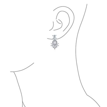 Cocktail Leaf Motif Multi Color CZ Chandelier Clip-On Earrings Silver Plate - color: Clear