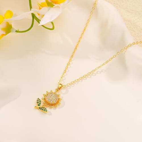 Starain Sunflower Necklaces for Women 14K Gold Plated Rotate Sunflower Pendant Necklace Cute Fun Necklaces 18 inch - color: A-Gold-Sunflower