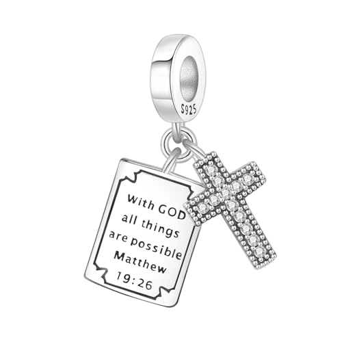925 Sterling Silver Charms for Bracelets and Necklace Religious Cross Pendants Praying Hands, Bible, Virgin Mary, Jesus, Church Bead Jewelry - color: Bible Cross Pendant