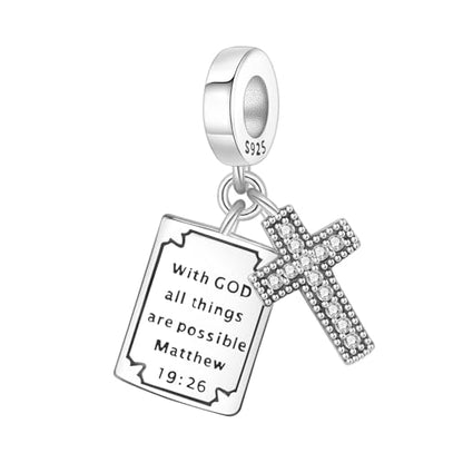 925 Sterling Silver Charms for Bracelets and Necklace Religious Cross Pendants Praying Hands, Bible, Virgin Mary, Jesus, Church Bead Jewelry - color: Bible Cross Pendant