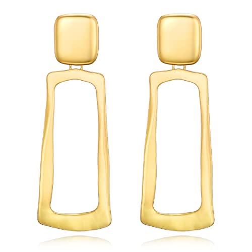 Matte Gold Silver Geometry Clip On Earrings for Women Retro Drop Clip Earrings for Women - style: gold rectangle