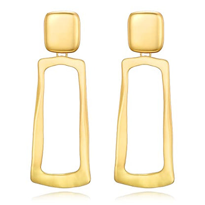 Matte Gold Silver Geometry Clip On Earrings for Women Retro Drop Clip Earrings for Women - style: gold rectangle