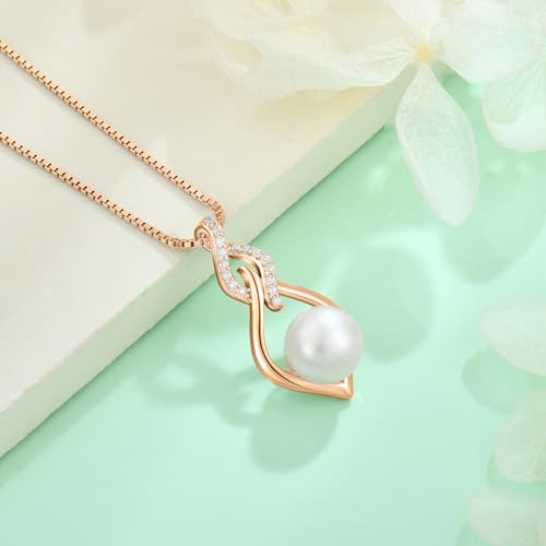 STARCHENIE 925 Sterling Silver Infinity Pearl Necklace for Women | 8mm Freshwater Cultured Pearl，925 Sterling Silver 18"+2" Chain，Christmas Mother's Day Jewelry Gift for Mom, Sister, Friend - color: Rose Gold