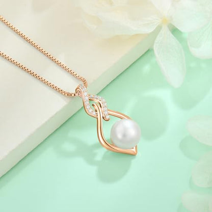 STARCHENIE 925 Sterling Silver Infinity Pearl Necklace for Women | 8mm Freshwater Cultured Pearl，925 Sterling Silver 18"+2" Chain，Christmas Mother's Day Jewelry Gift for Mom, Sister, Friend - color: Rose Gold