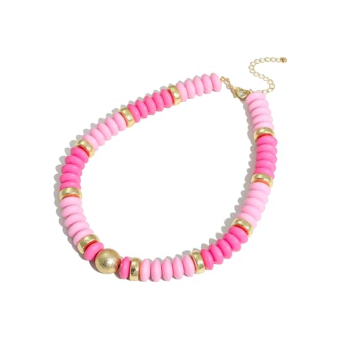 RISHEGAE Chunky Beaded Necklace for Women Boho Resin Beaded Choker Necklace Adjustable Surfer Beach Strand Necklaces Gold Handmade Acrylic Beads Jewelry Gift for Women - color: Style 4pink