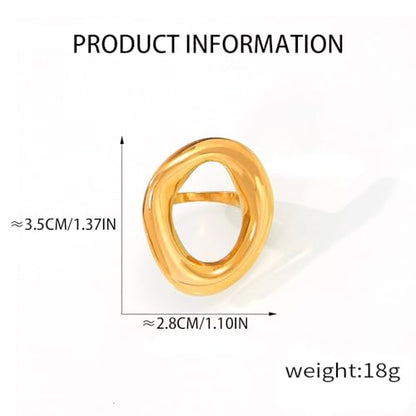 Kokoma Hollow Oval Shaped Chunky Statement Ring for Women Stainless Steel Irregular Thick Chunky Finger Band Stackable Rings Geometric Ring Minimalist Jewelry - color: Gold