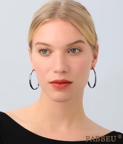 925 Sterling Silver Hoop Earrings Hypoallergenic Large Thin Hoops Earring | Lightweight Big Silver Hoops Hypoallergenic Large Hoop Earring for Women Sensitive Ears Oversize Hoops 30/40/50/60/70mm - color: 50mm Black