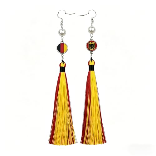 Handmade 925 Silver Plated Long Tassel Earring,Premium Flag Heritage Jewelry, Pride Patriotic Festival Gift For Women Party - color: German Flag Style