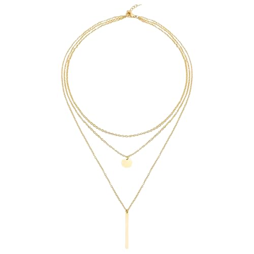Necklace for Women with Circle and Bar Pendants Layered Jewelry Versatile Design - color: golden