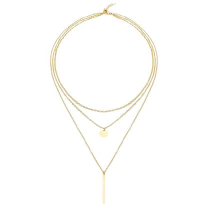 Necklace for Women with Circle and Bar Pendants Layered Jewelry Versatile Design - color: golden