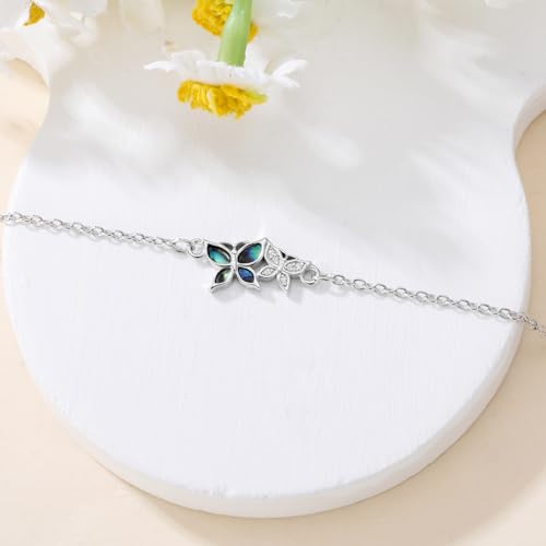 925 Sterling Silver Anklet Foot Bracelet with Crystal from Austria, Anklet Jewelry Gifts for Women 11 Inch Adjustable - style: Abalone Butterfly
