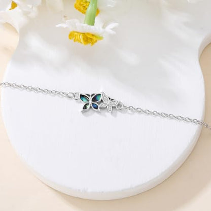925 Sterling Silver Anklet Foot Bracelet with Crystal from Austria, Anklet Jewelry Gifts for Women 11 Inch Adjustable - style: Abalone Butterfly