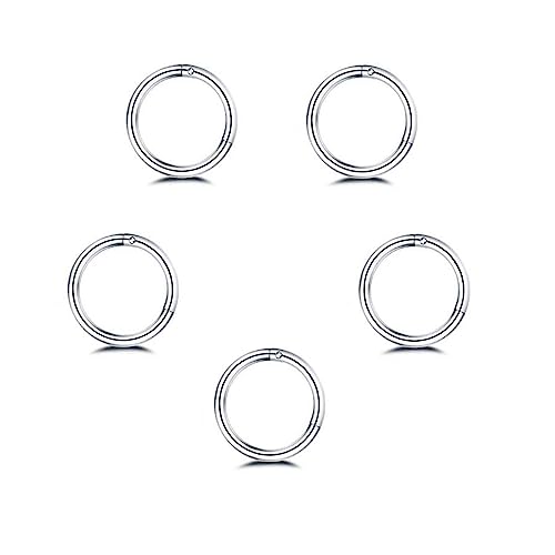 5Pcs Stainless Steel 16G 18G Sleeper Hoop Earrings for Women Men Septum Hinged Clicker Nose Lip Ring Helix Daith Cartilage Tragus Piercings Tiny Small Huggie Hoops Hypoallergenic Sensitive Ears Jewelry - style: 10mm in silver 18G